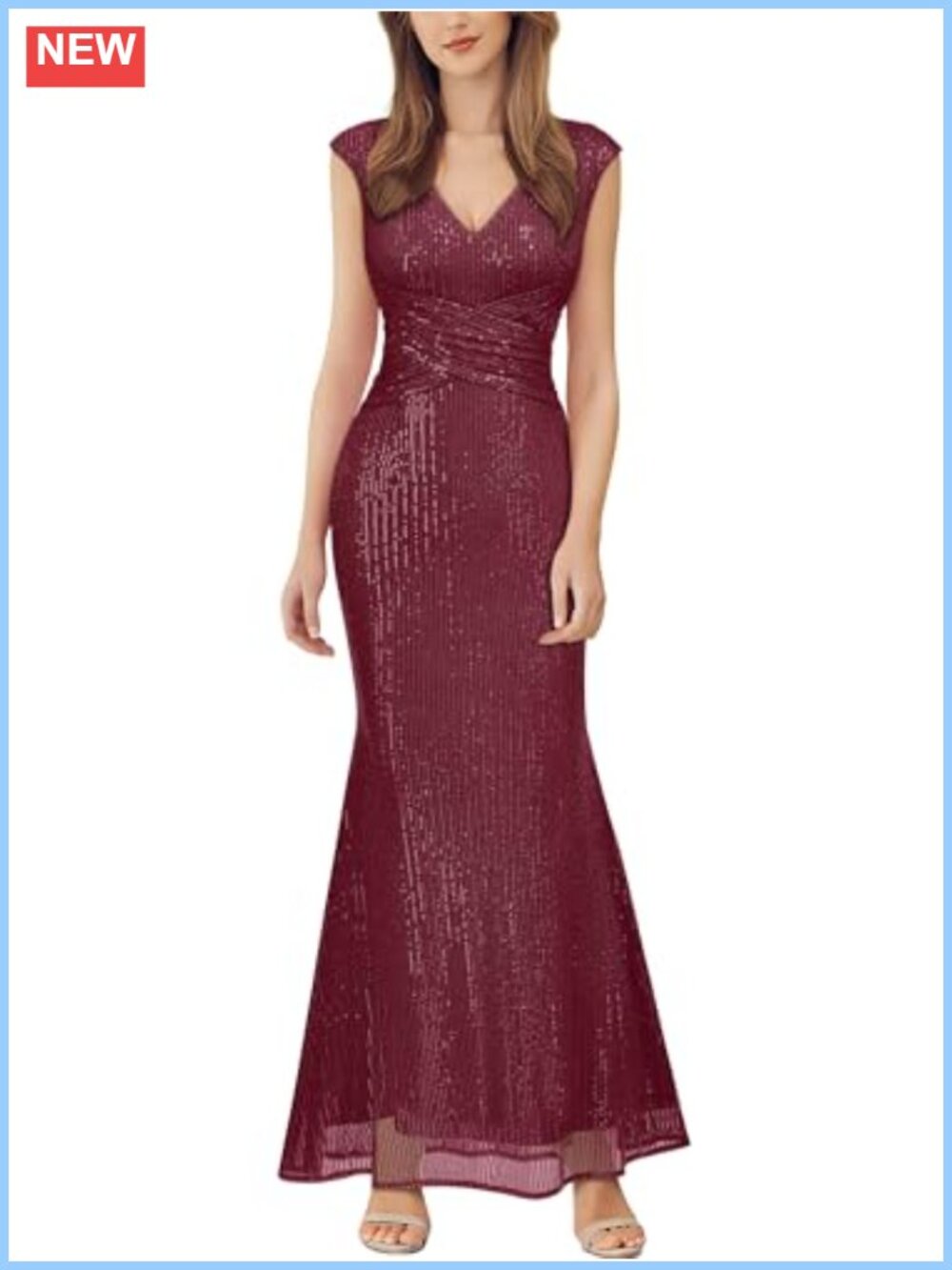 Glitter Sequin V Neck Ruched Cocktail Party Long Dress